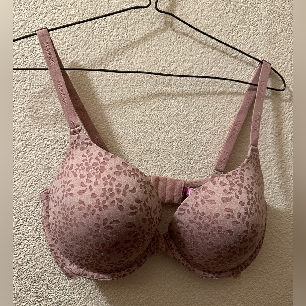 Adore Me Underwire Support Mauve Floral Pattern Bra Size 34DD
